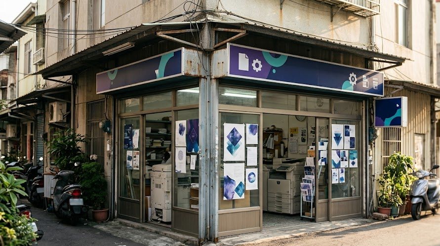 台南巷弄裡的印刷店門口